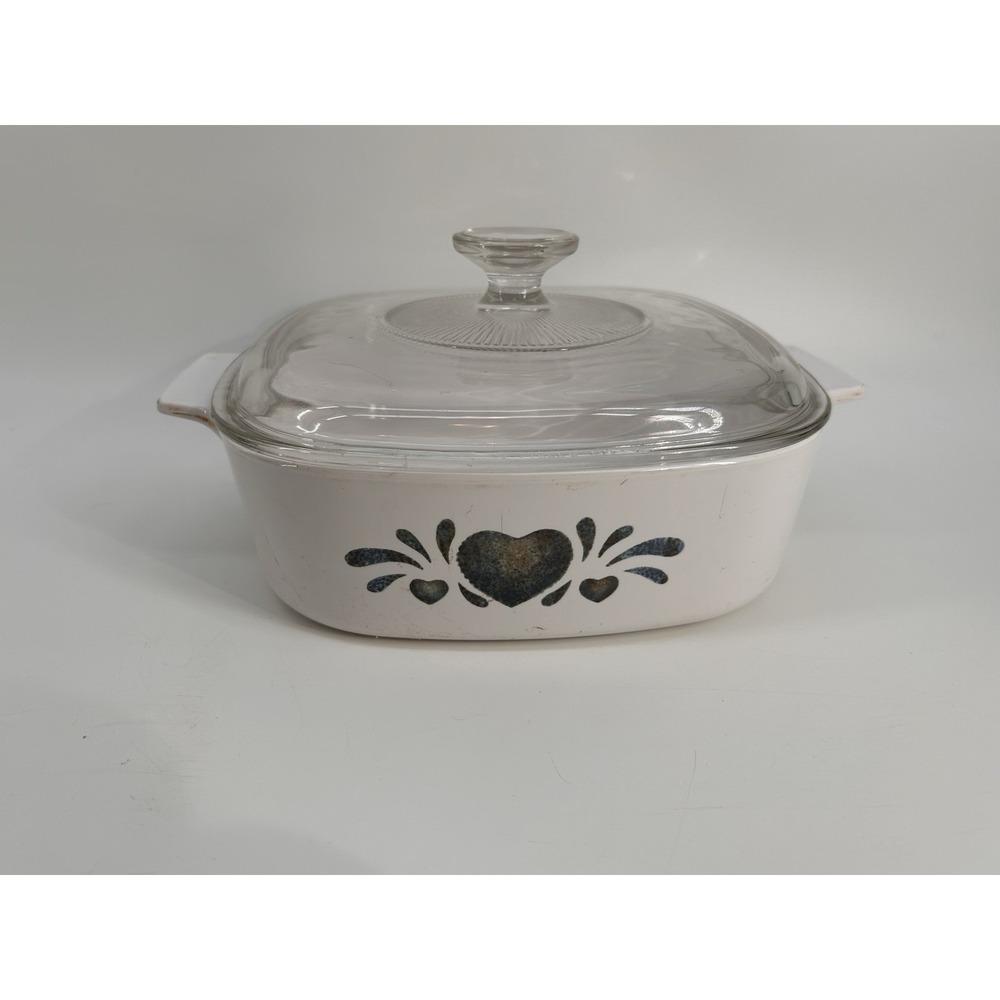 Vintage Corning Ware 2L Blue Hearts Casserole Dish W/ Lid A- 2- B‎